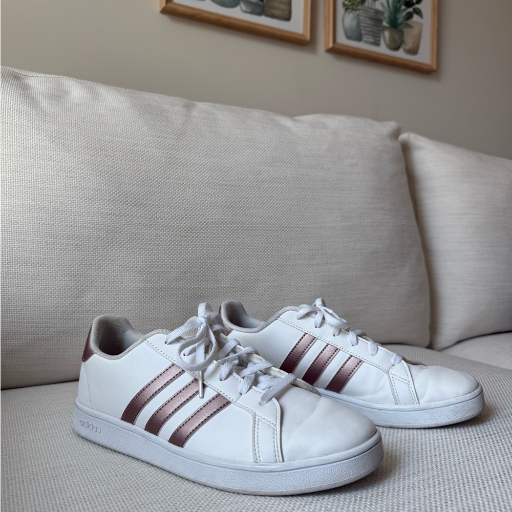 Adidas Women's White and Rose Gold Sneakers